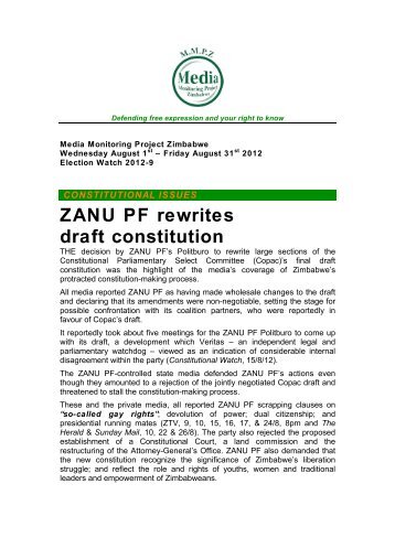 Zimbabwe Draft Constitution Pdf